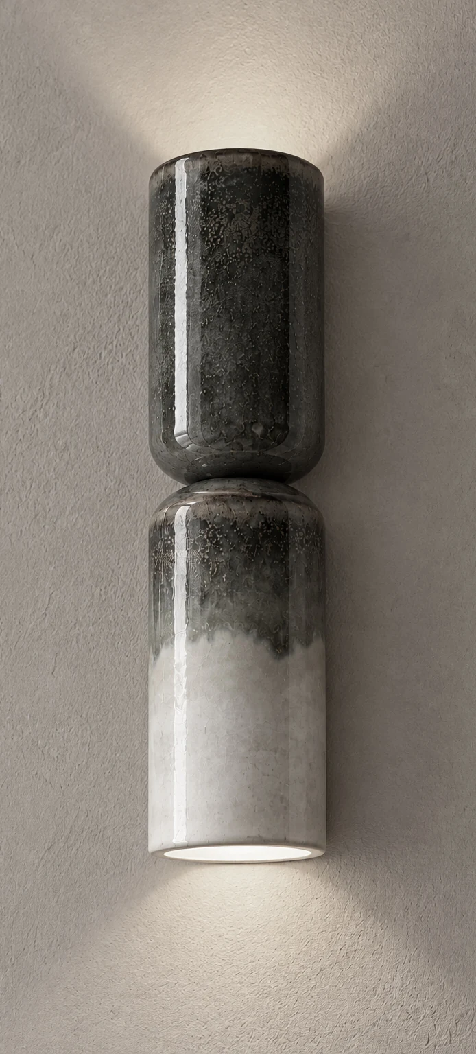 Aplique cerámico artesanal de doble cilindro iluminado
